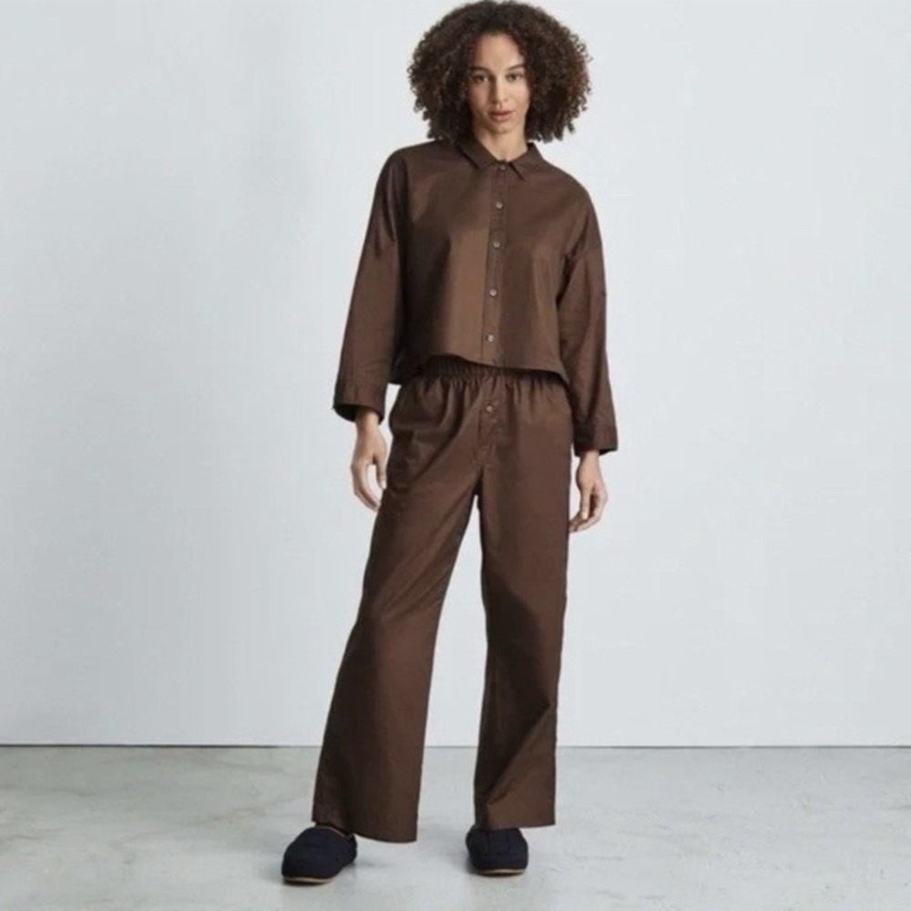 Everlane Button Up Crop PJ Top Size Small Boxy Cotton Brown